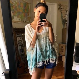 Billabong Blue Fringe Poncho Beach Cover || S/M
